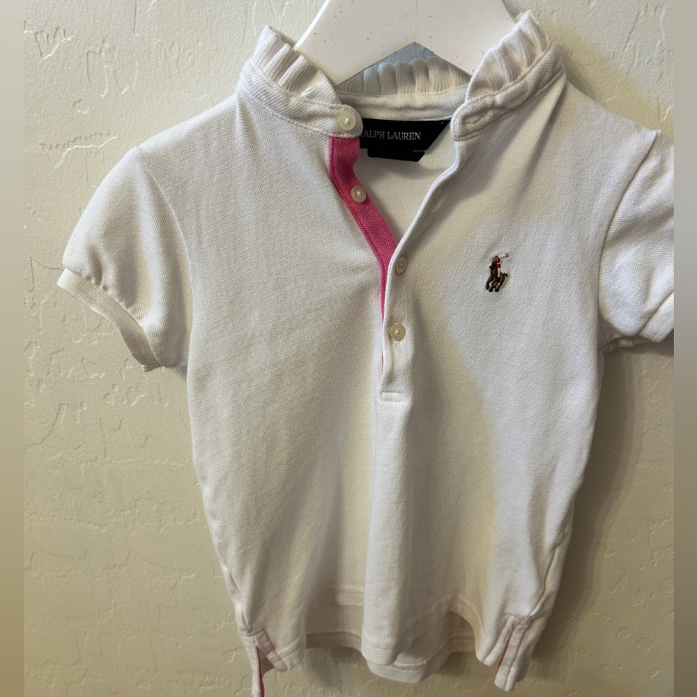 Ralph Lauren Kids Polo Shirt in White with Pink Details